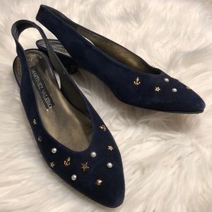 Vintage! Martinez Valero blue suede sling back 9AA